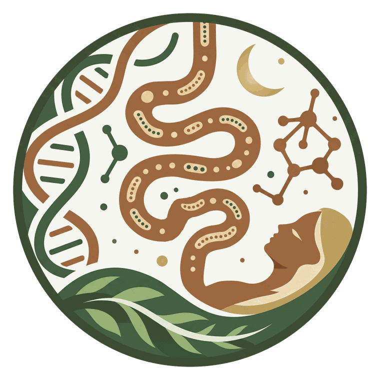 LullaBiome emblem — a gut, a DNA strand, and a crescent moon
